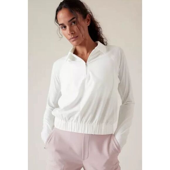 Athleta Advantage Polo Top Womens Size XL White 1/2 Zip Thumbhole Athletic Shirt - Picture 1 of 4